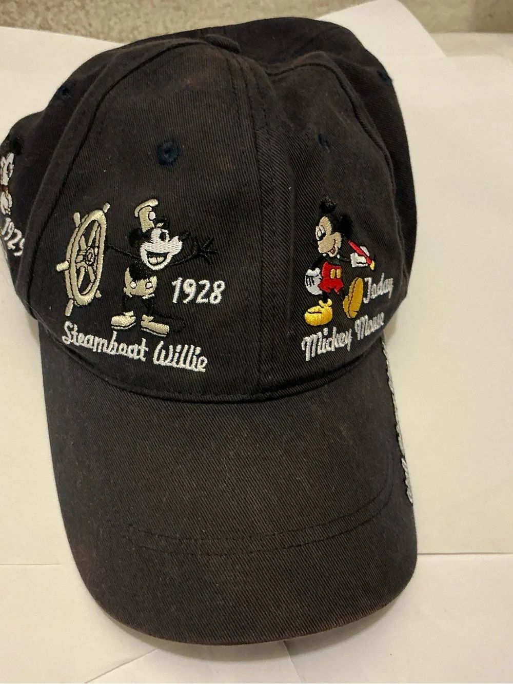 Vintage Disney Black Steamboat Willie & Classic Mickey Embroidered Cap
